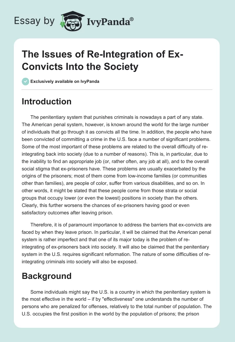 The Issues of Re-Integration of Ex-Convicts Into the Society. Page 1