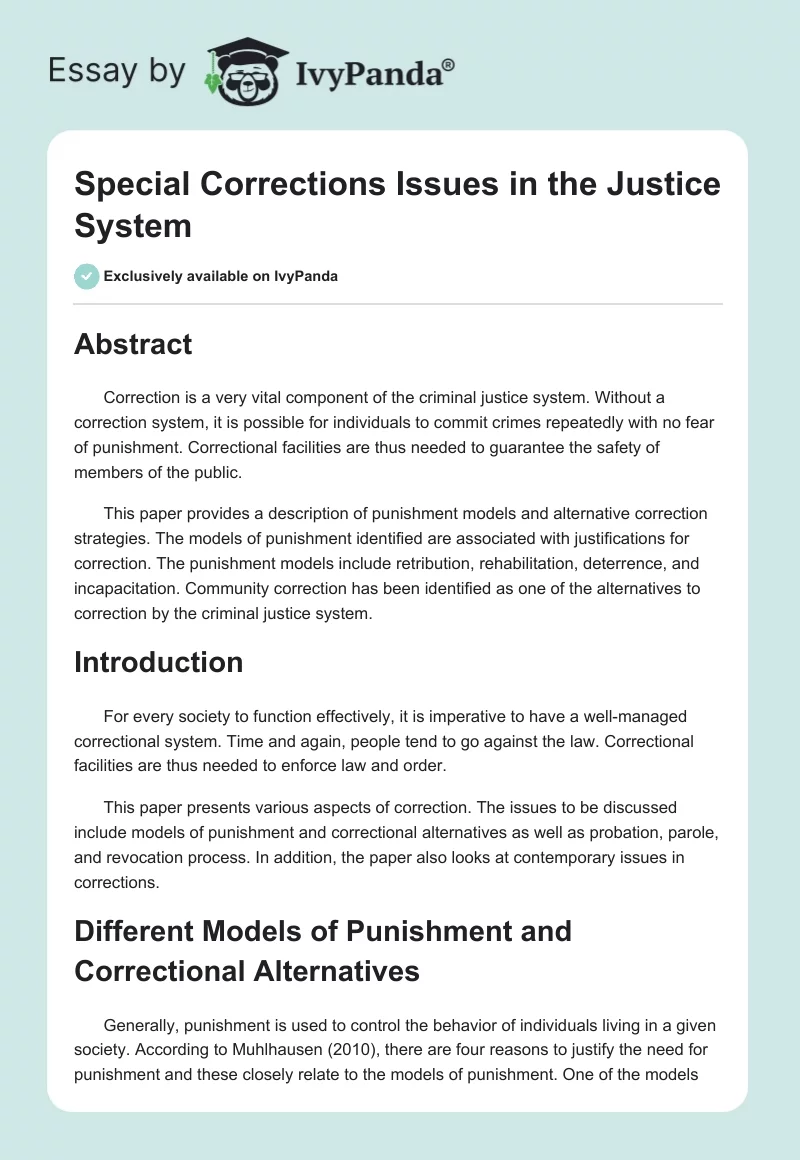 Special Corrections Issues in the Justice System. Page 1