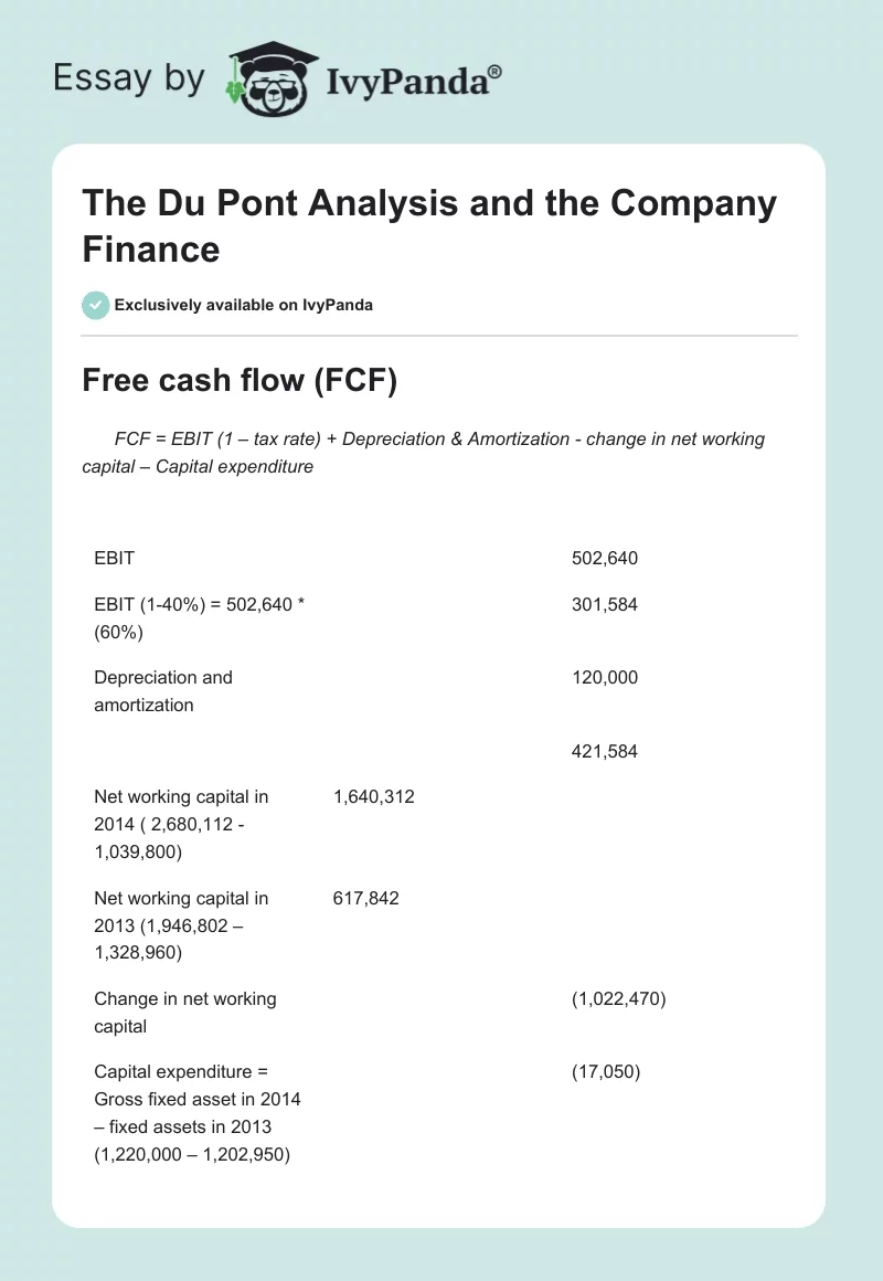 The Du Pont Analysis and the Company Finance. Page 1