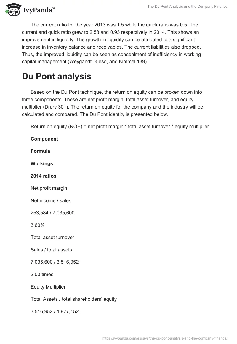 The Du Pont Analysis and the Company Finance. Page 3
