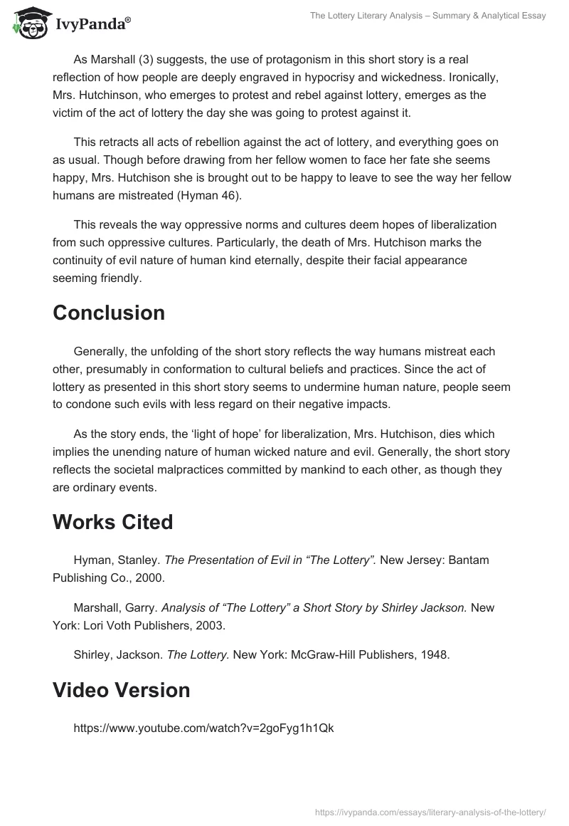 The Lottery Literary Analysis – Summary & Analytical Essay. Page 3