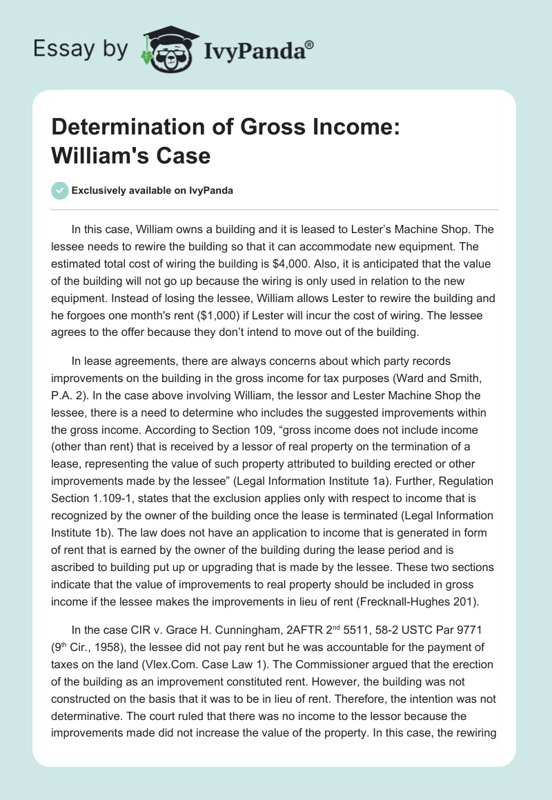 Determination of Gross Income: William's Case. Page 1