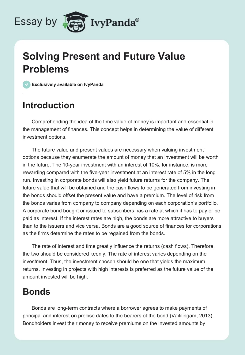 Solving Present and Future Value Problems. Page 1