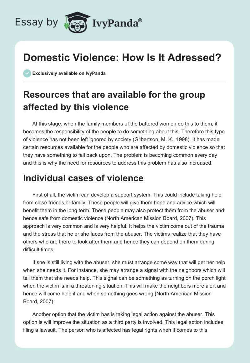 Domestic Violence: How Is It Adressed?. Page 1