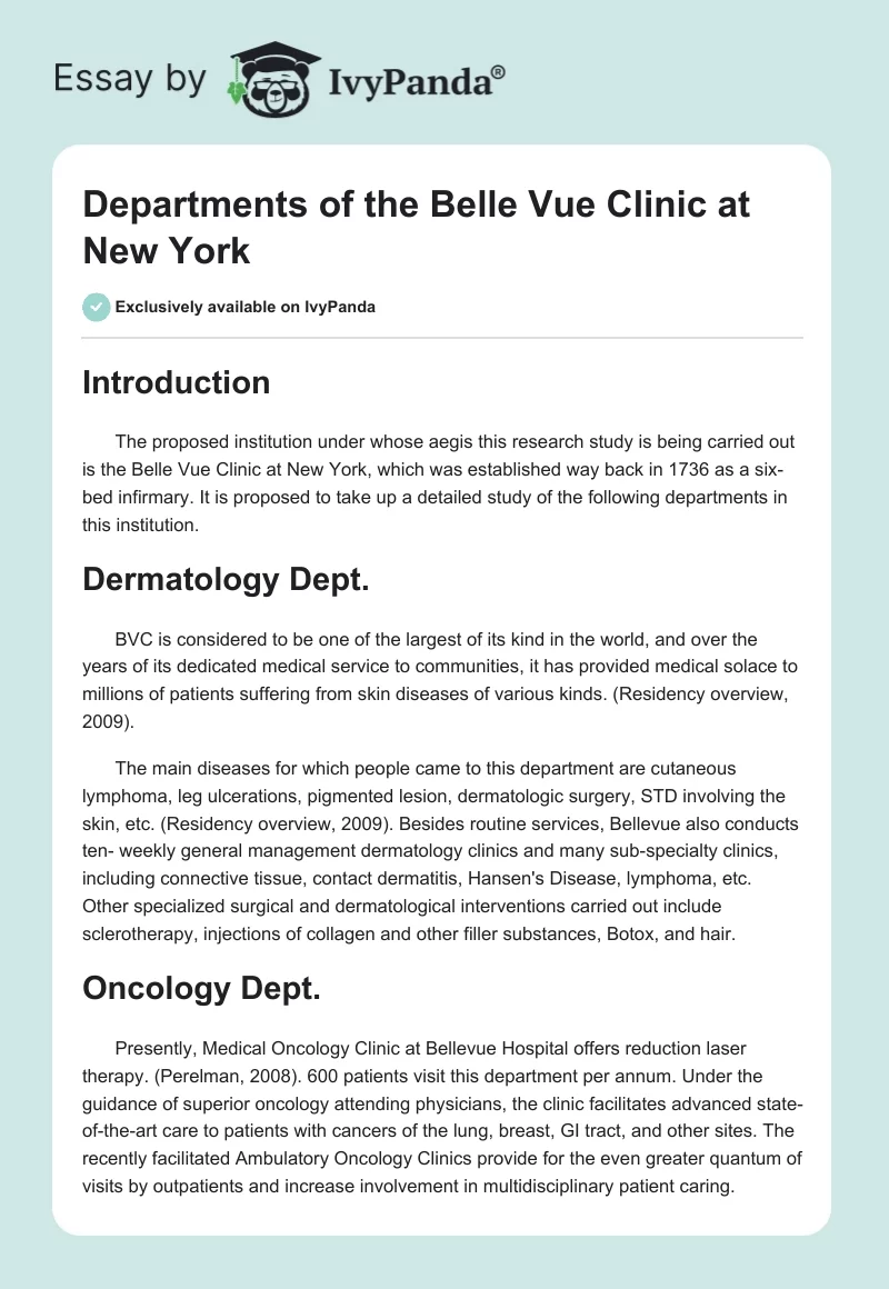 Departments of the Belle Vue Clinic at New York. Page 1