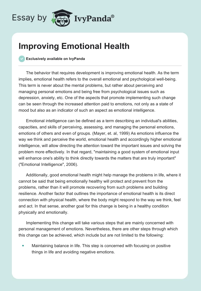 Improving Emotional Health. Page 1