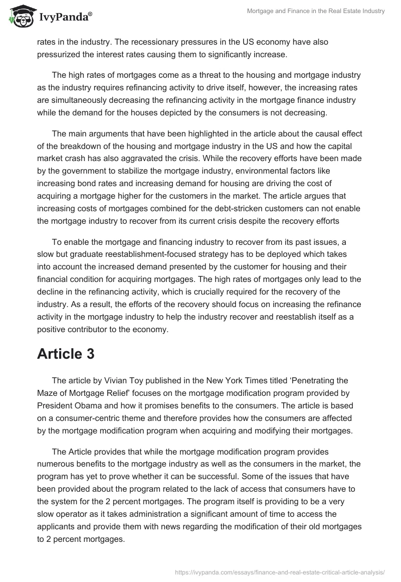 Mortgage and Finance in the Real Estate Industry. Page 3