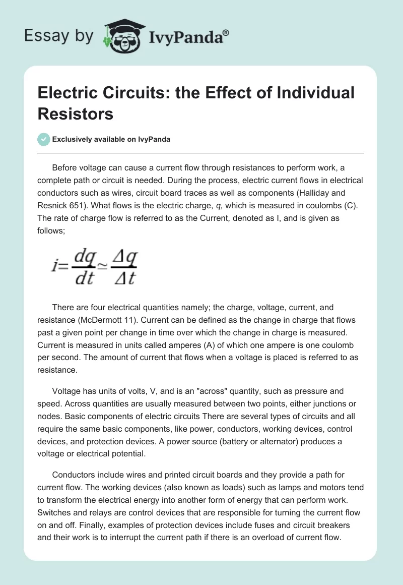 Electric Circuits: the Effect of Individual Resistors. Page 1