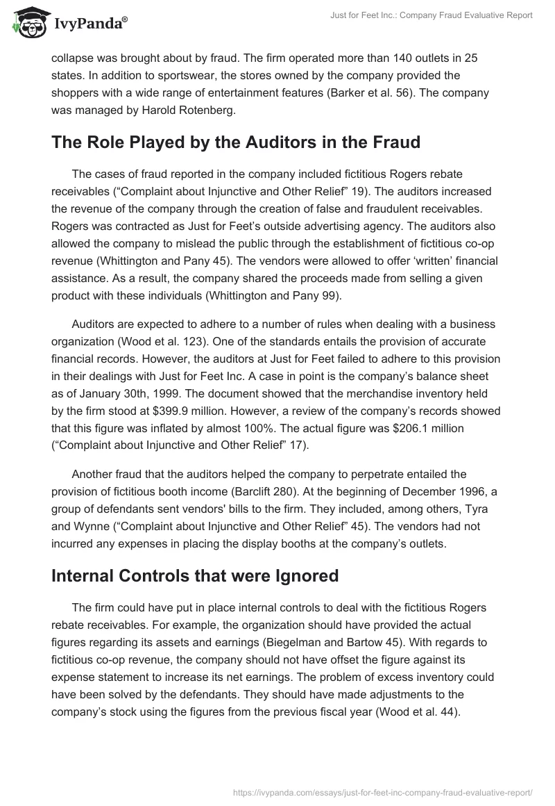 Just for Feet Inc.: Company Fraud Evaluative Report. Page 2