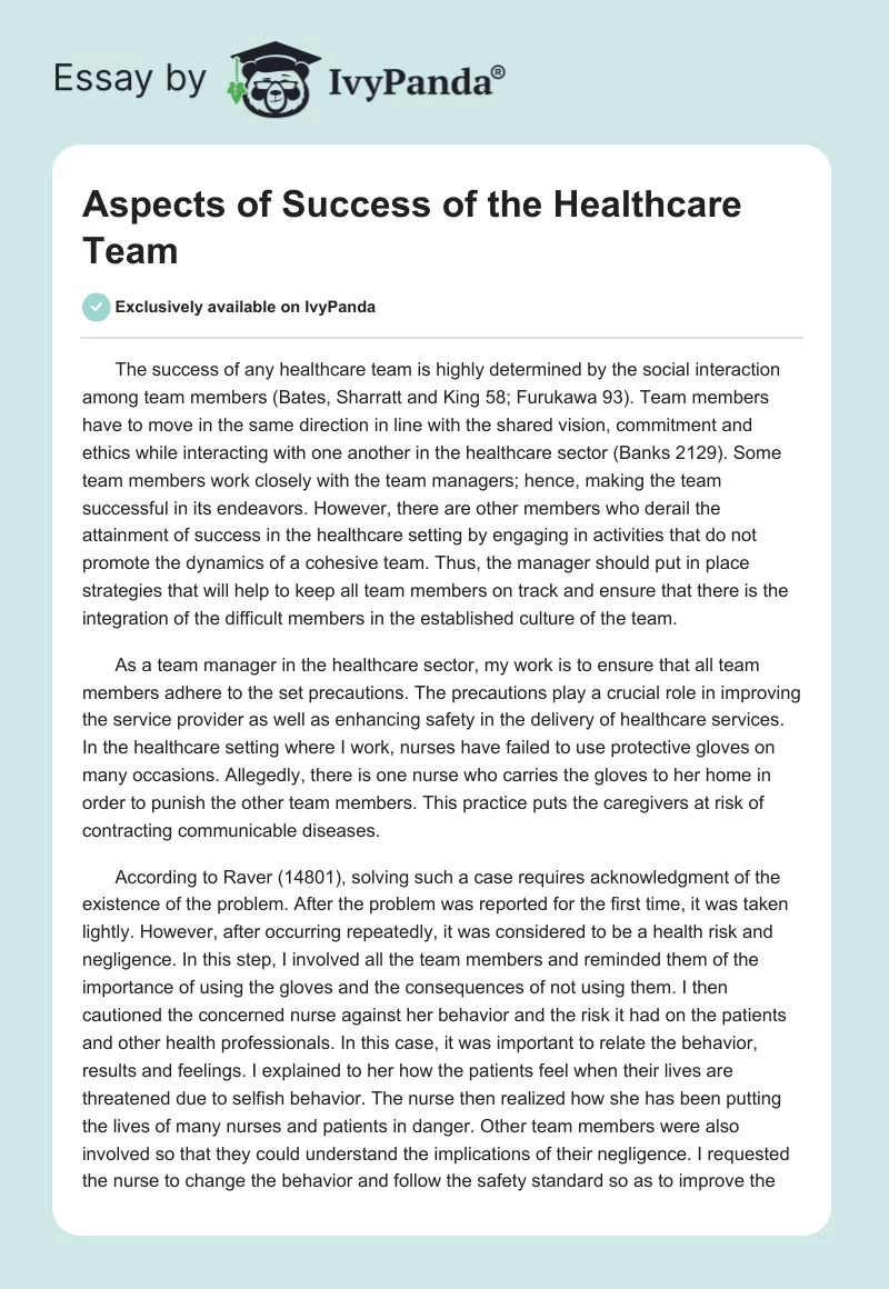 Aspects of Success of the Healthcare Team. Page 1