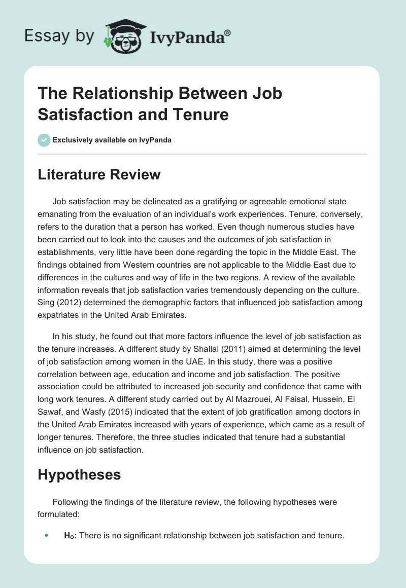 The Relationship Between Job Satisfaction and Tenure. Page 1