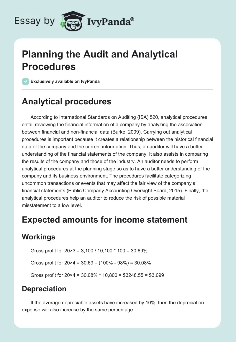 Planning the Audit and Analytical Procedures. Page 1