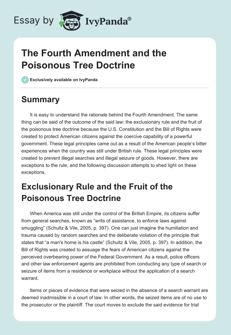 The Fourth Amendment and the Poisonous Tree Doctrine. Page 1
