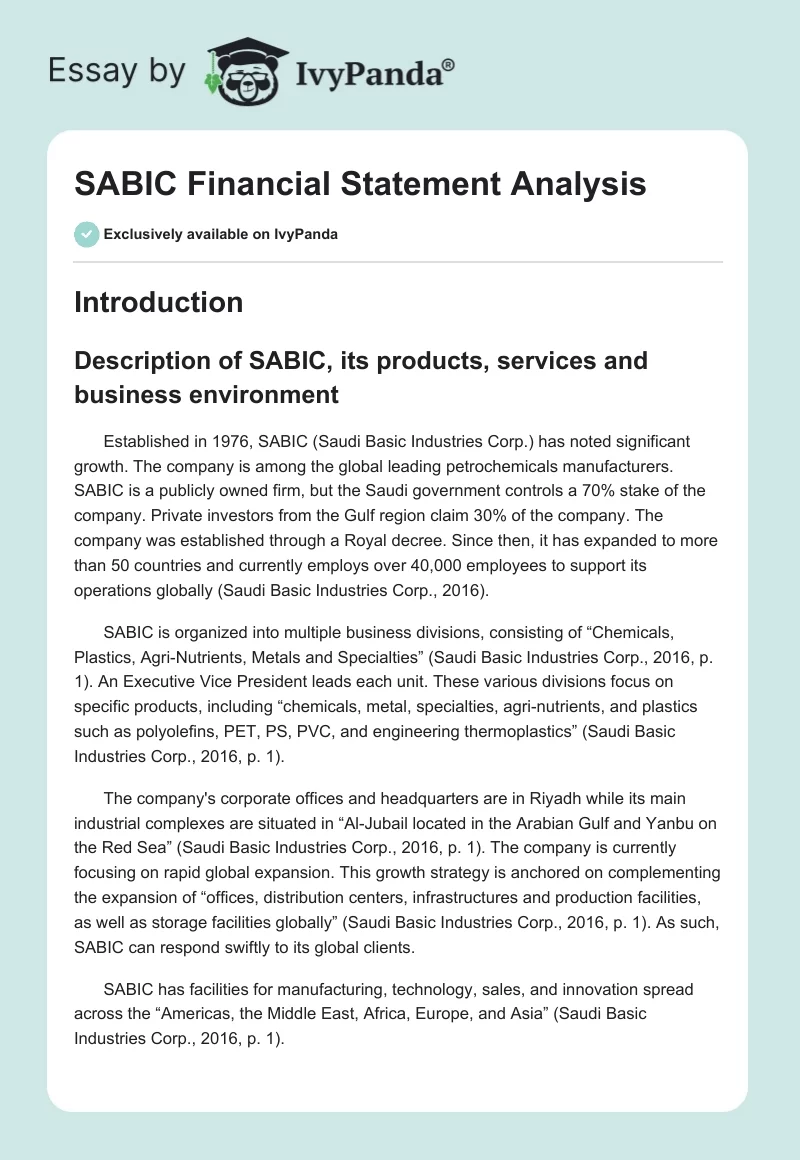 SABIC Financial Statement Analysis. Page 1