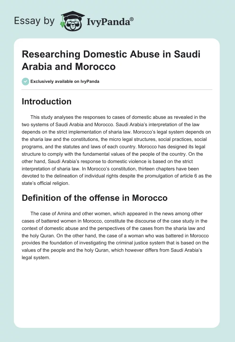Researching Domestic Abuse in Saudi Arabia and Morocco. Page 1