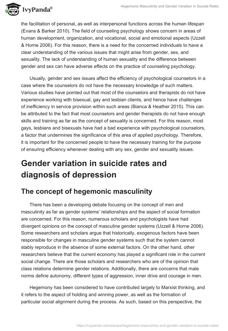 Hegemonic Masculinity and Gender Variation in Suicide Rates. Page 2