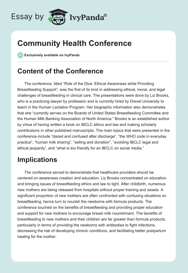 Community Health Conference. Page 1