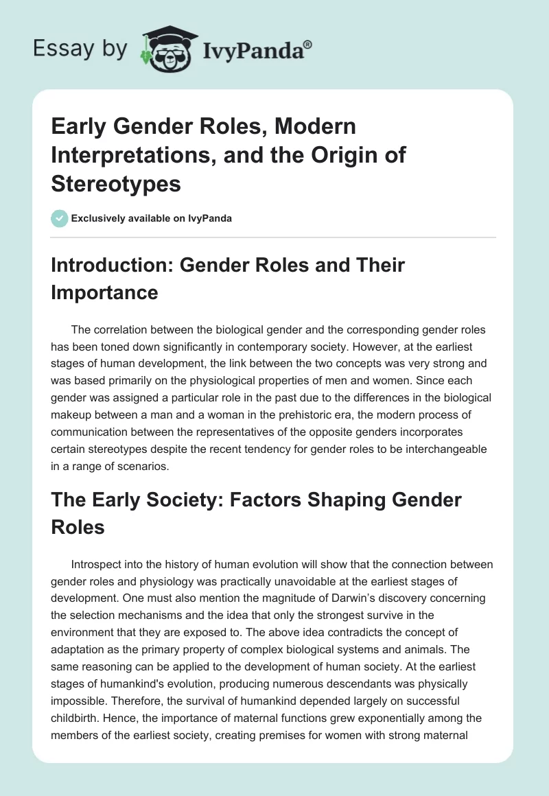 Early Gender Roles, Modern Interpretations, and the Origin of Stereotypes. Page 1
