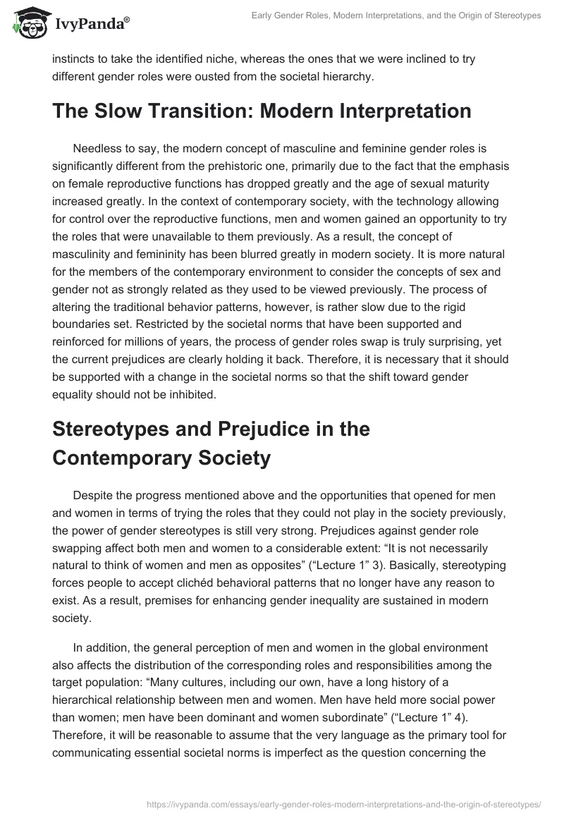 Early Gender Roles, Modern Interpretations, and the Origin of Stereotypes. Page 2