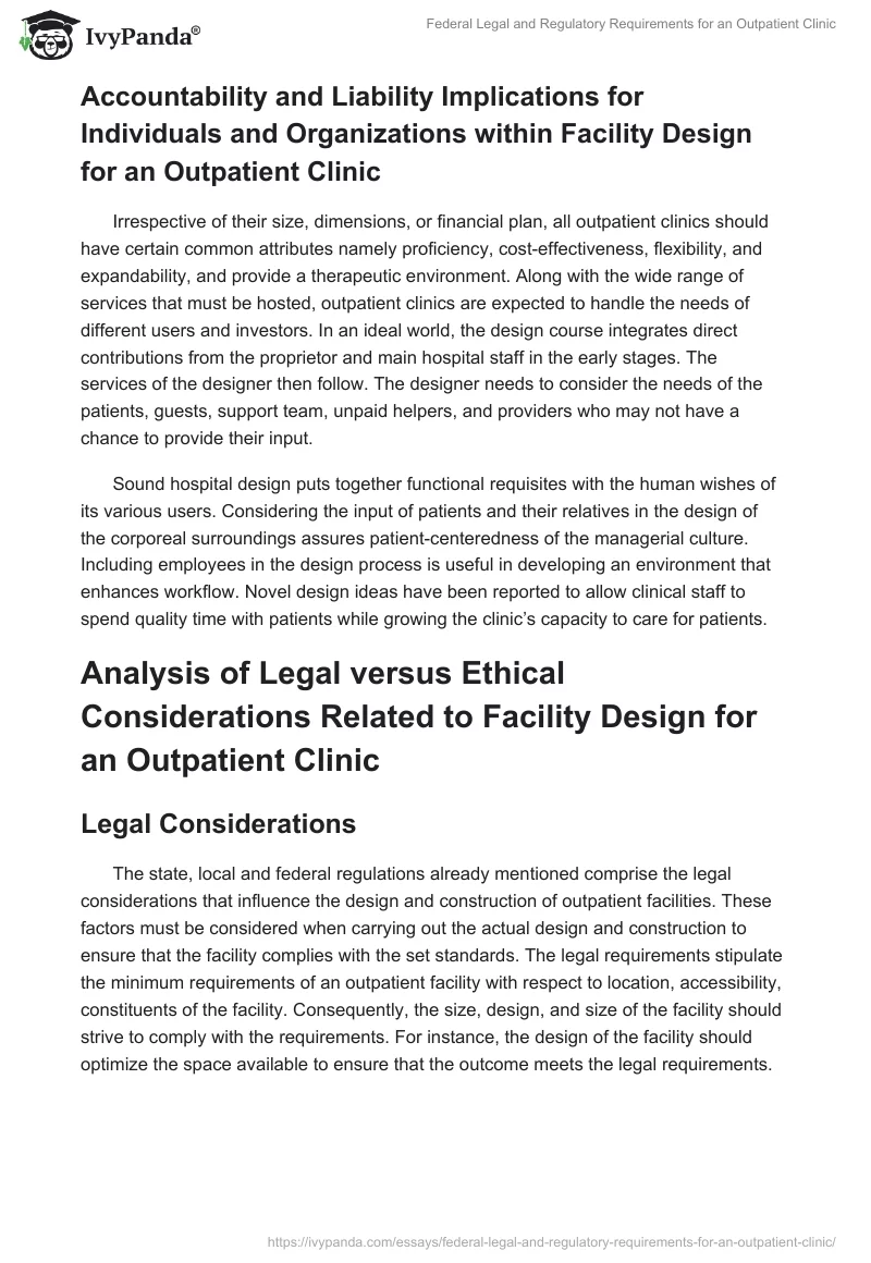 Federal Legal and Regulatory Requirements for an Outpatient Clinic. Page 3