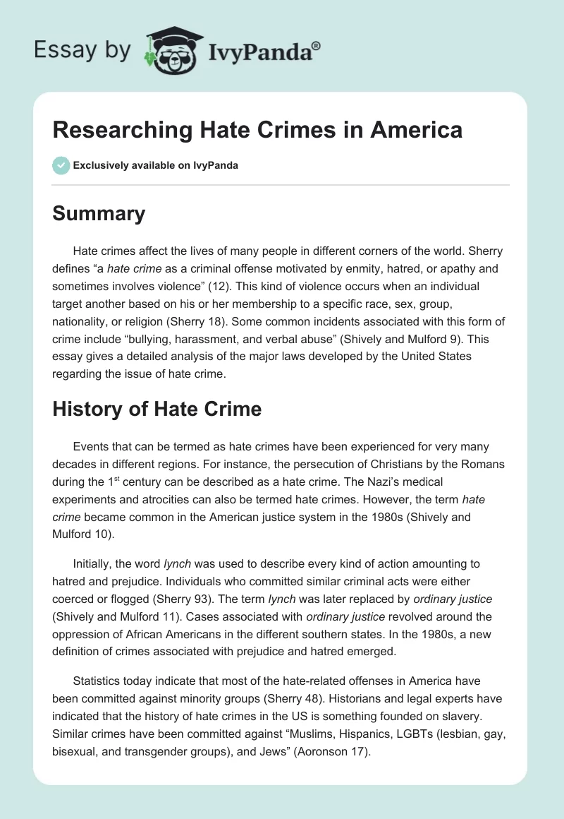 Researching Hate Crimes in America. Page 1