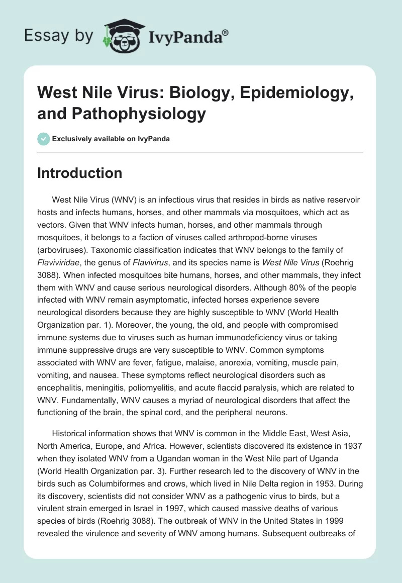 West Nile Virus: Biology, Epidemiology, and Pathophysiology. Page 1