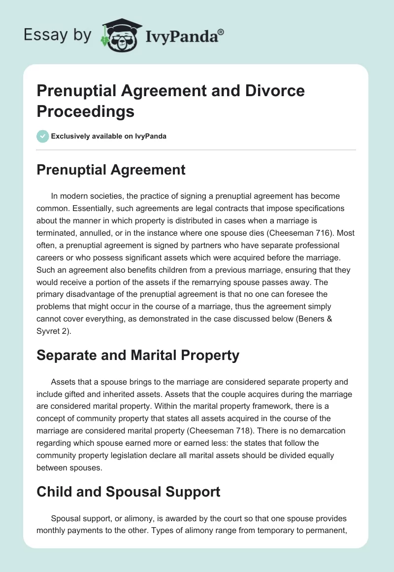 Prenuptial Agreement and Divorce Proceedings. Page 1