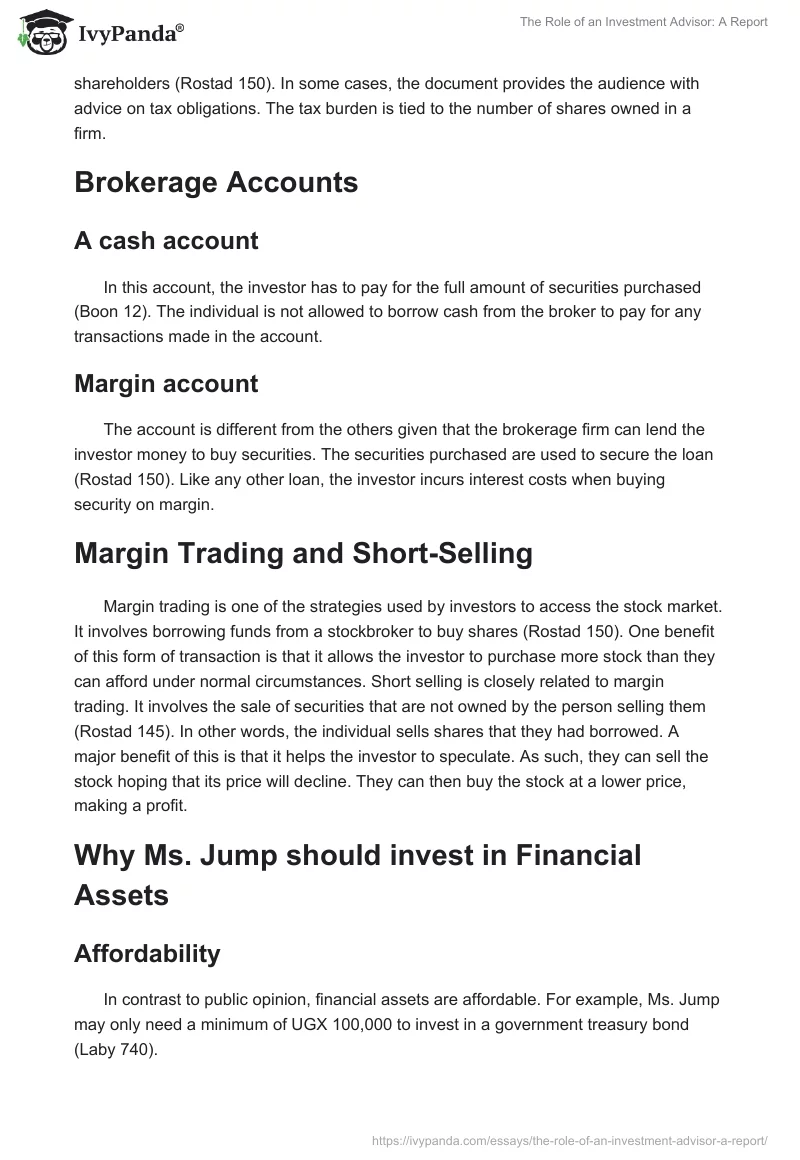 The Role of an Investment Advisor: A Report. Page 4