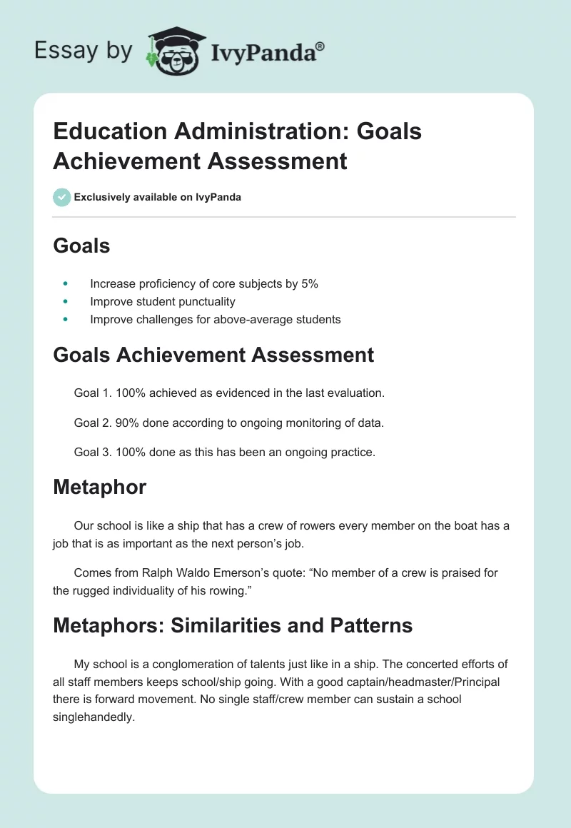Education Administration: Goals Achievement Assessment. Page 1