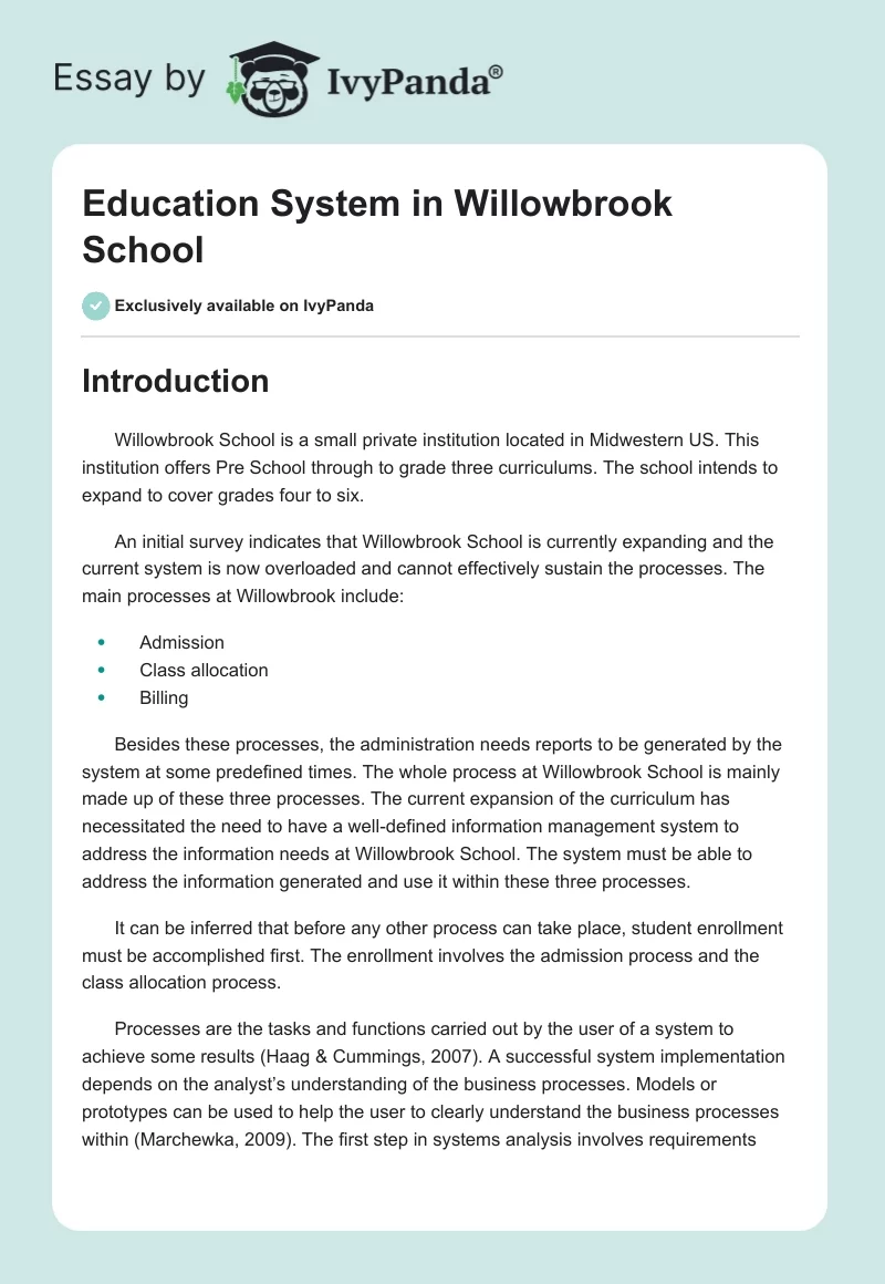 Education System in Willowbrook School. Page 1