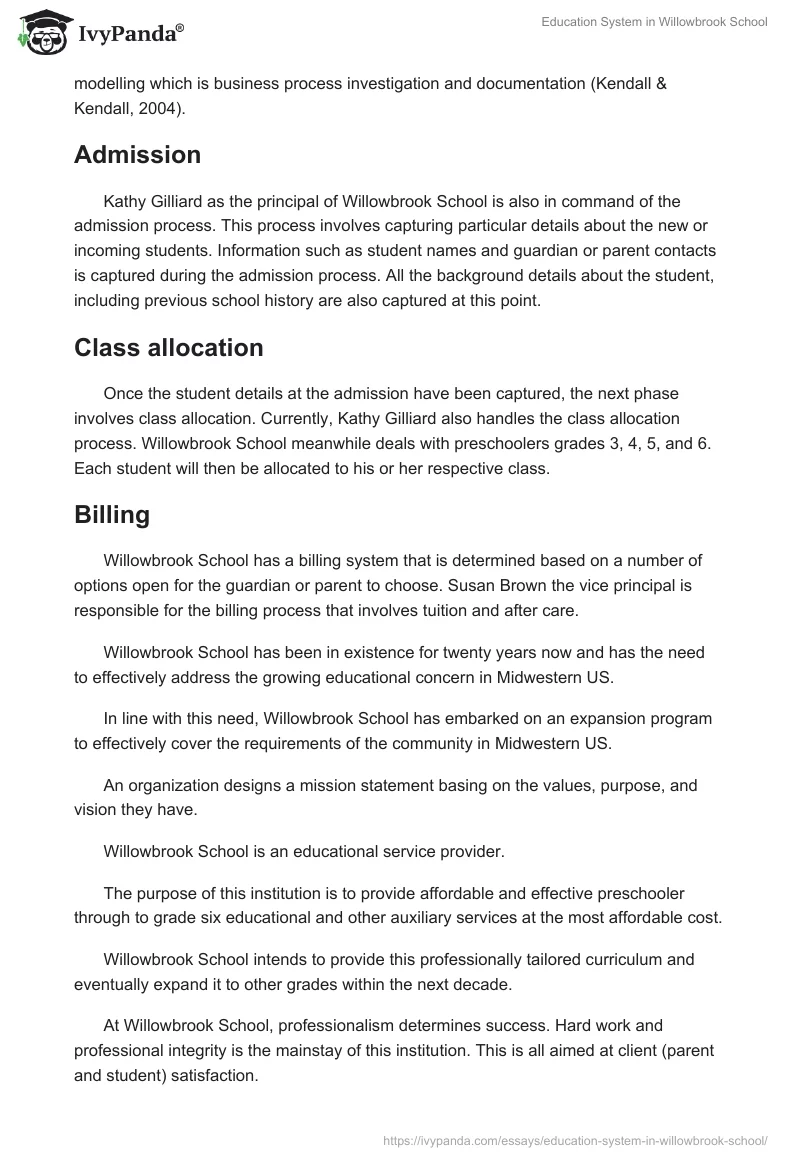 Education System in Willowbrook School. Page 2