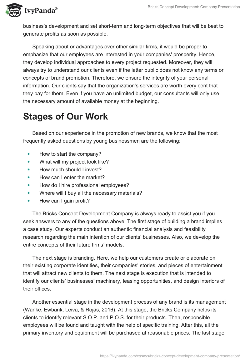 Bricks Concept Development: Company Presentation. Page 3