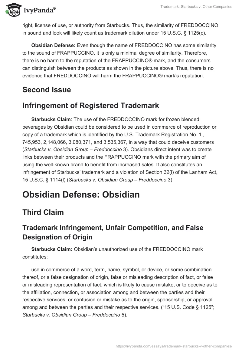 Trademark: Starbucks v. Other Companies. Page 2