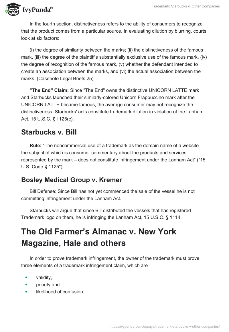 Trademark: Starbucks v. Other Companies. Page 5