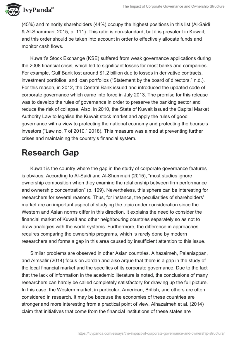 The Impact of Corporate Governance and Ownership Structure. Page 4