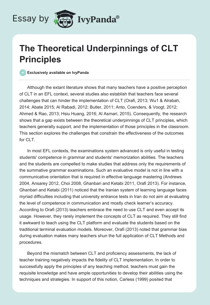 The Theoretical Underpinnings of CLT Principles. Page 1