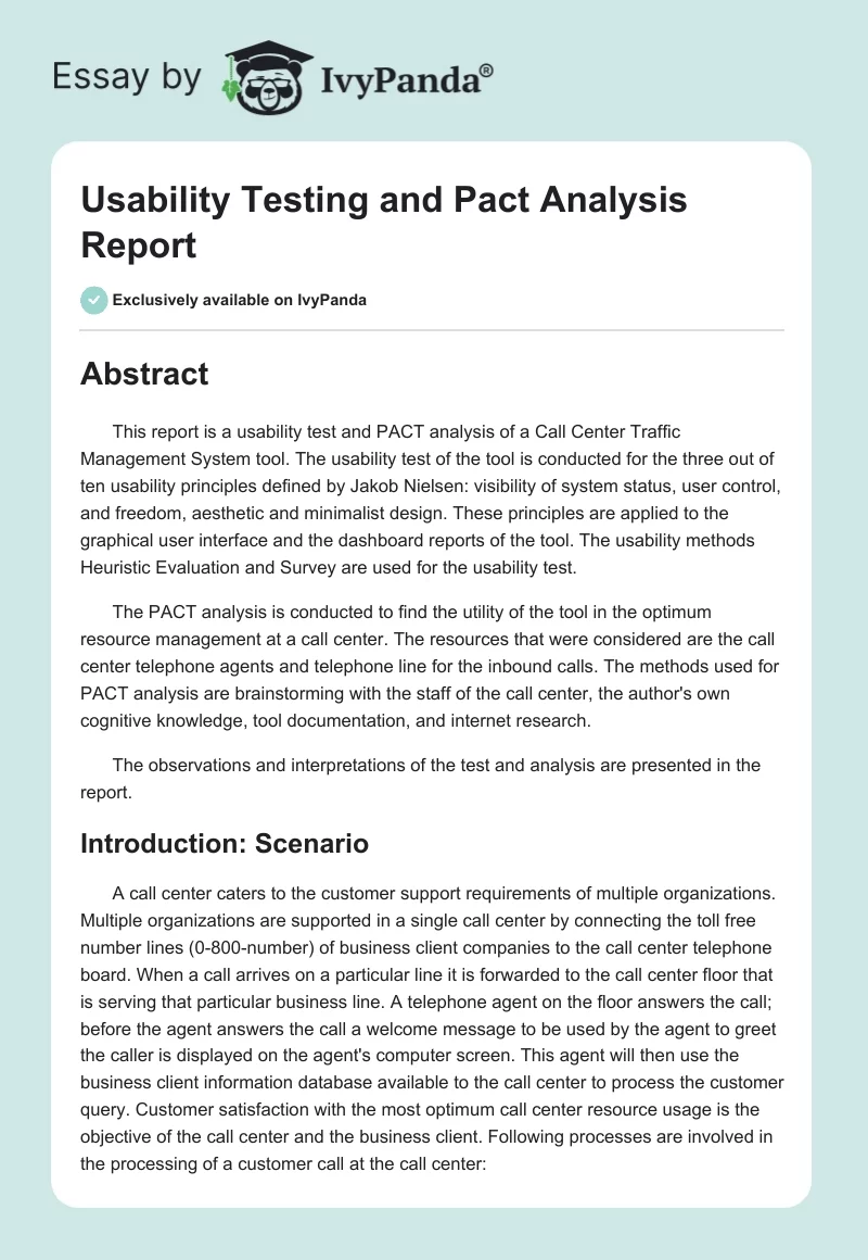 Usability Testing and Pact Analysis Report. Page 1
