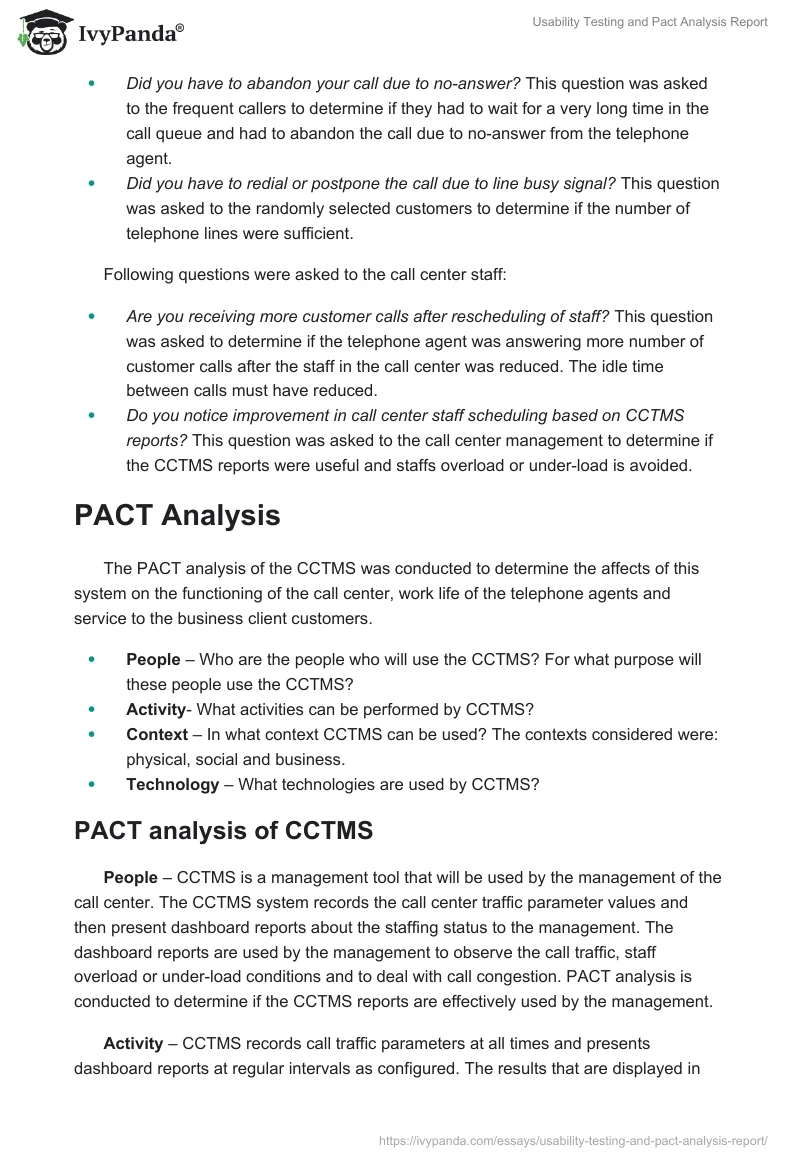 Usability Testing and Pact Analysis Report. Page 4