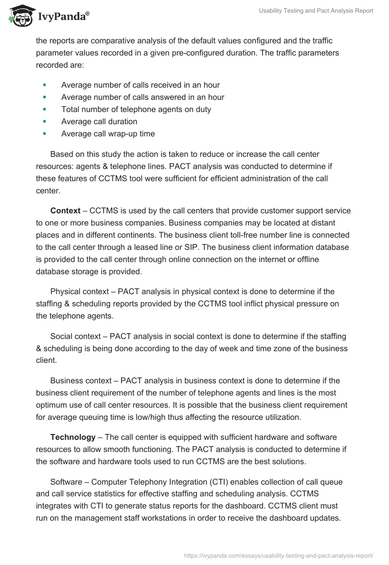 Usability Testing and Pact Analysis Report. Page 5