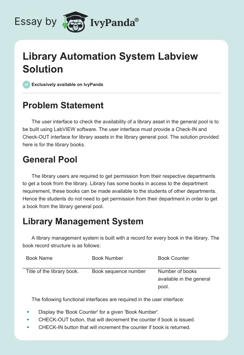 Library Automation System Labview Solution. Page 1