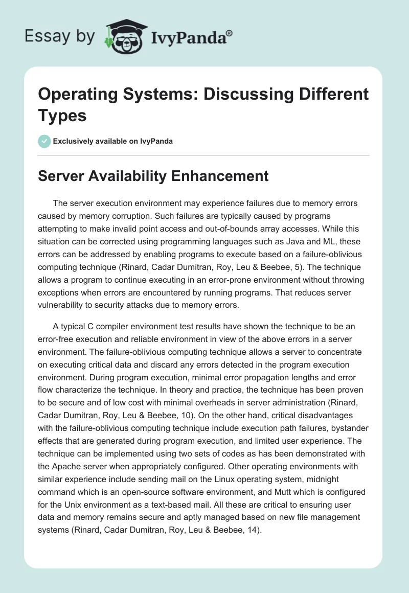 Operating Systems: Discussing Different Types. Page 1