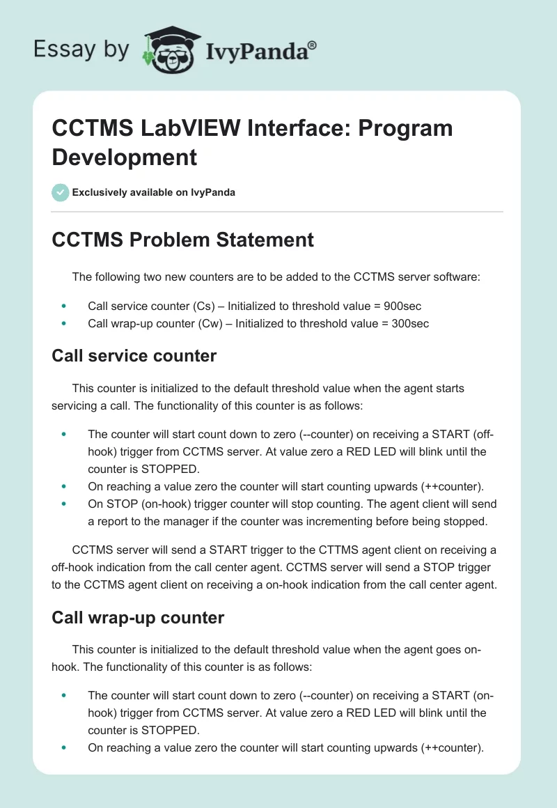 CCTMS LabVIEW Interface: Program Development. Page 1