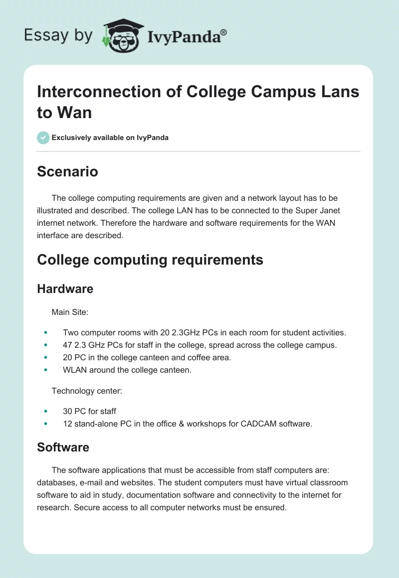 Interconnection of College Campus Lans to Wan. Page 1
