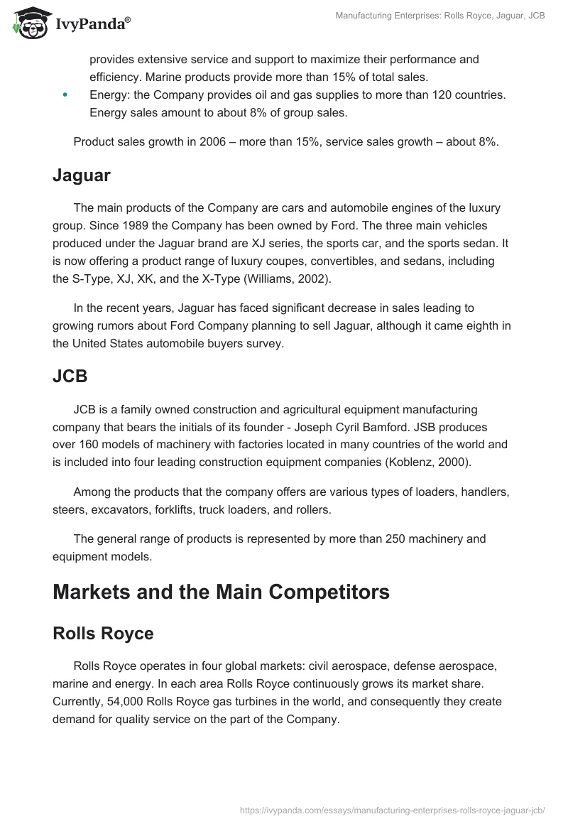 Manufacturing Enterprises: Rolls Royce, Jaguar, JCB. Page 2