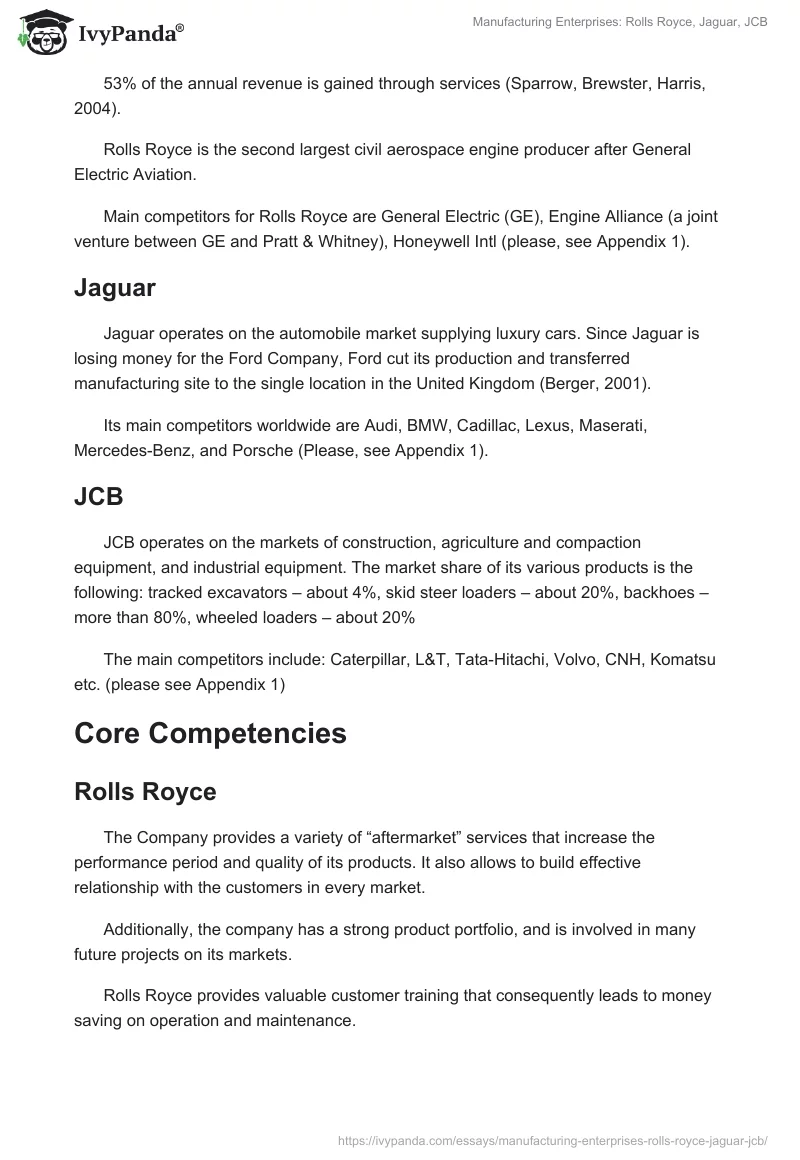 Manufacturing Enterprises: Rolls Royce, Jaguar, JCB. Page 3