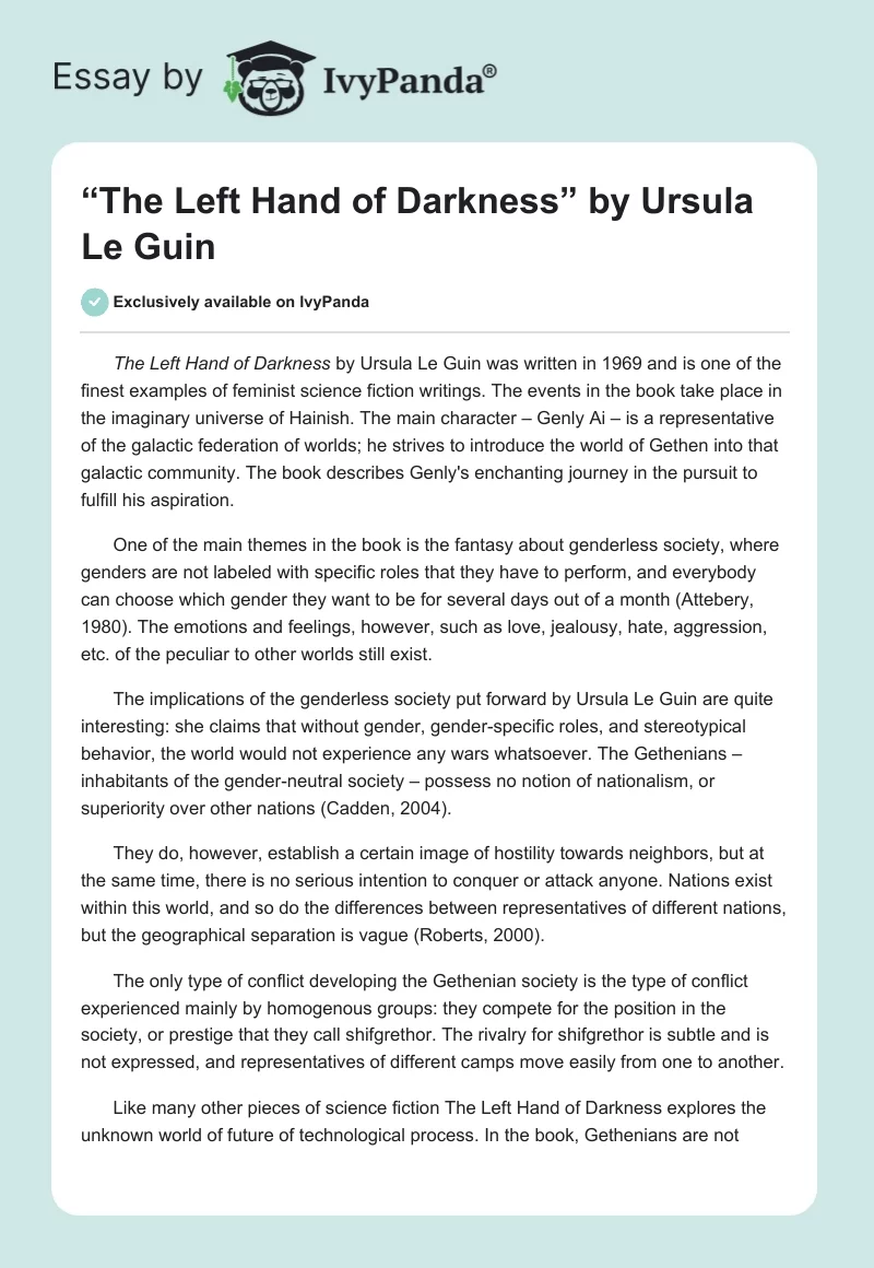 “The Left Hand of Darkness” by Ursula Le Guin. Page 1