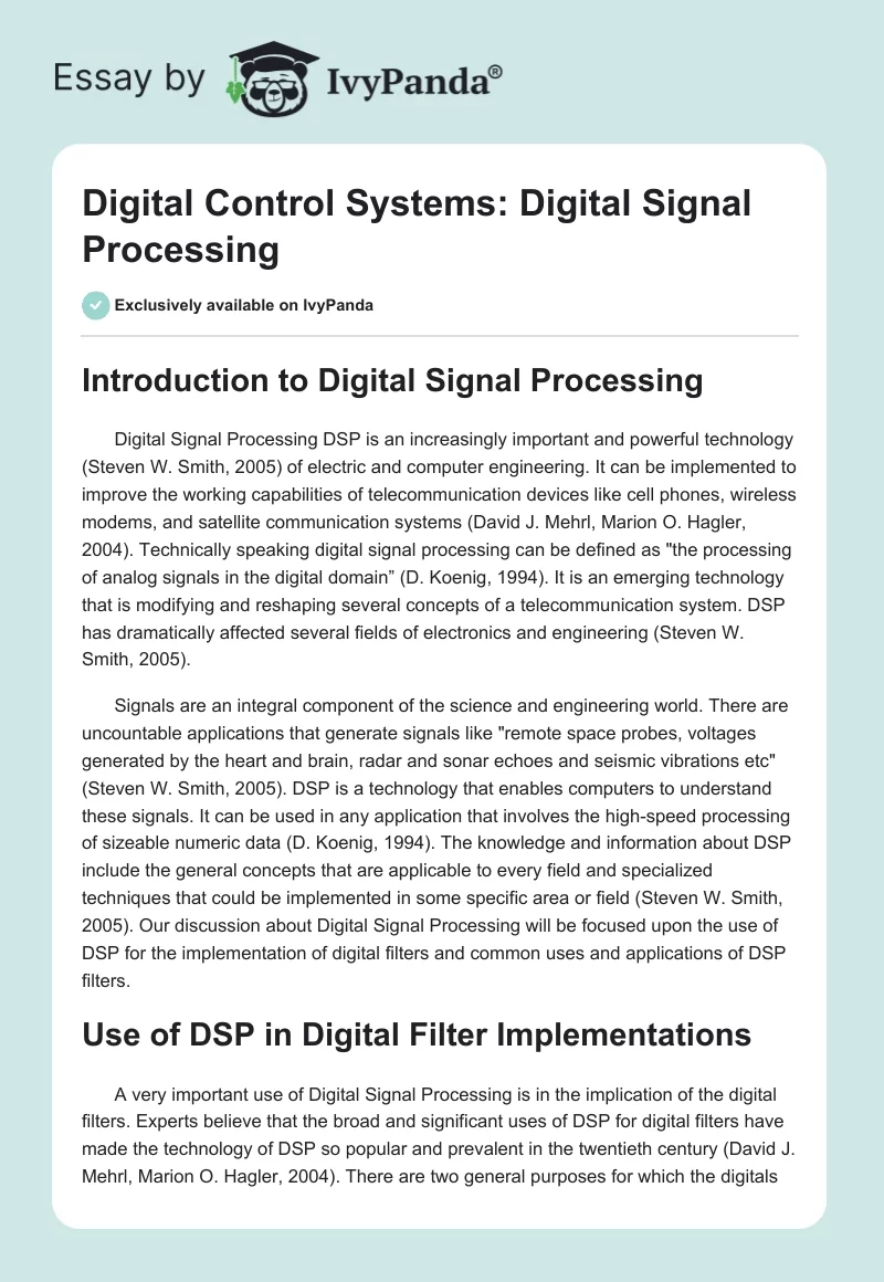 Digital Control Systems: Digital Signal Processing. Page 1