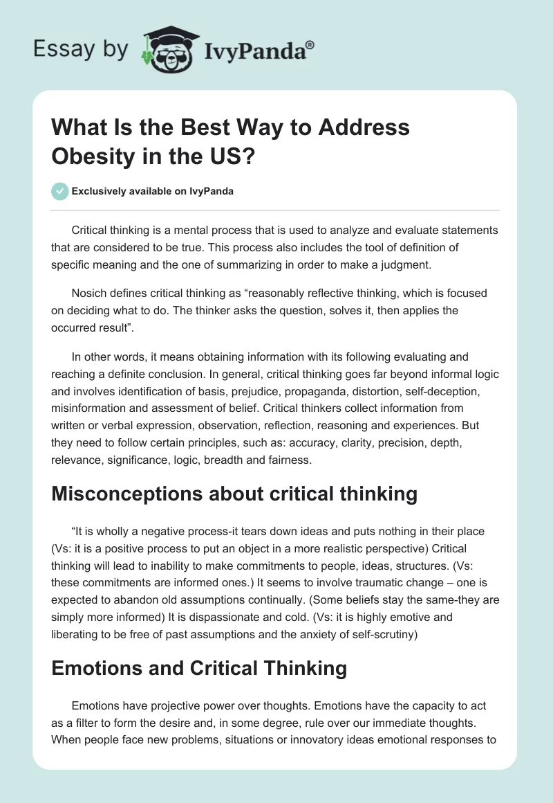 What Is the Best Way to Address Obesity in the US?. Page 1
