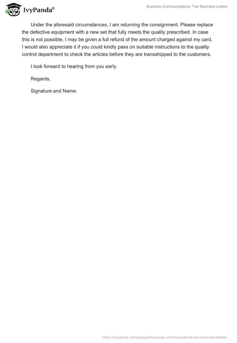 Business Communications: Two Business Letters. Page 3