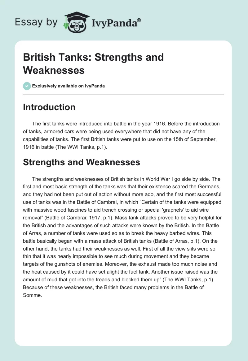 British Tanks: Strengths and Weaknesses. Page 1